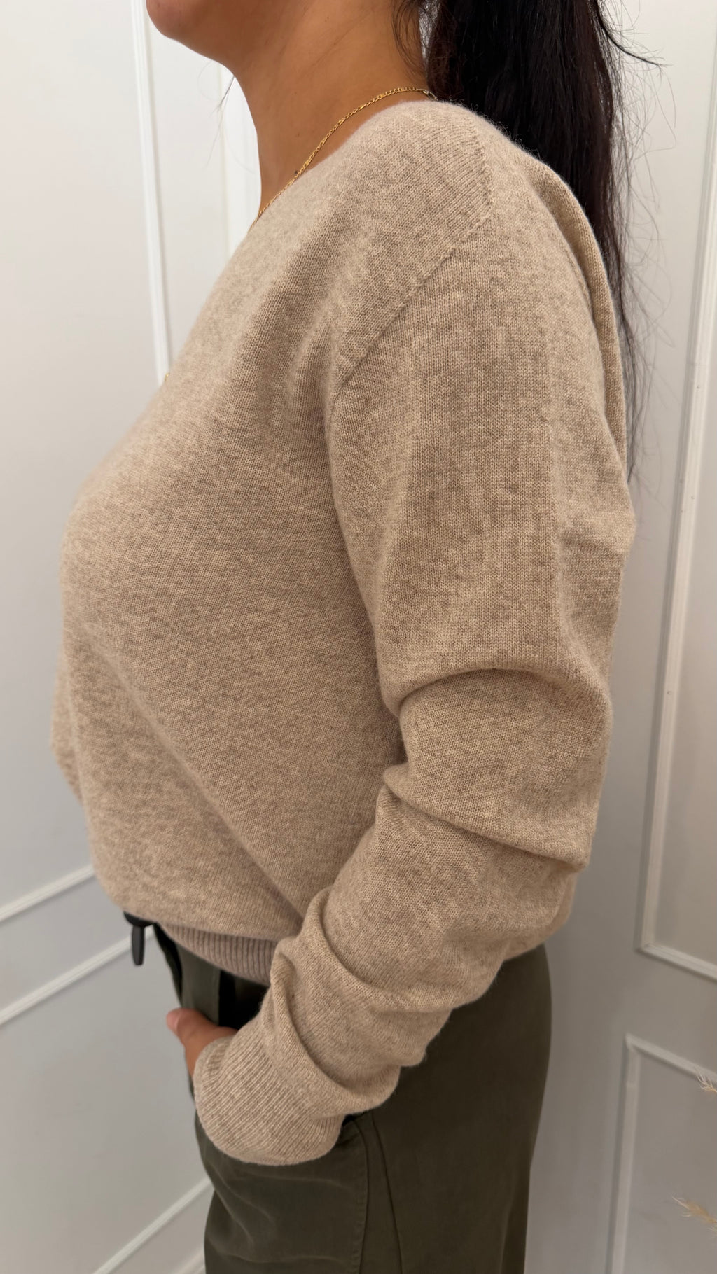 Maglia scollo a V senza cuciture beige griffai
