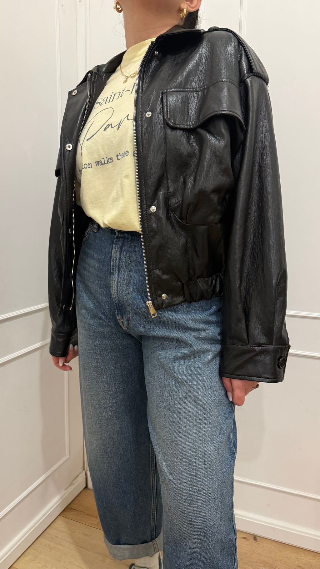 Bomber ecopelle nero Vicolo