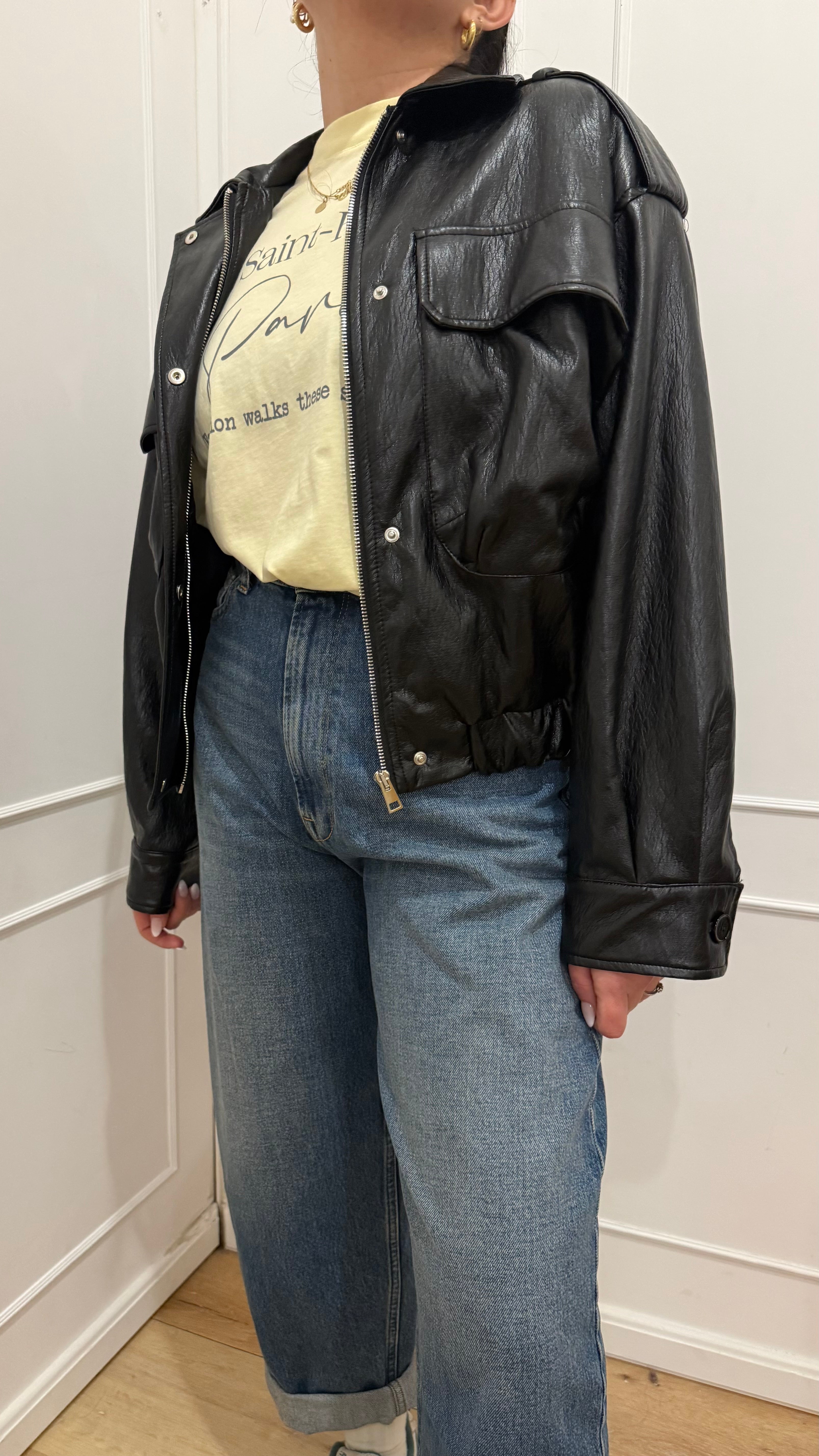 Bomber ecopelle nero Vicolo