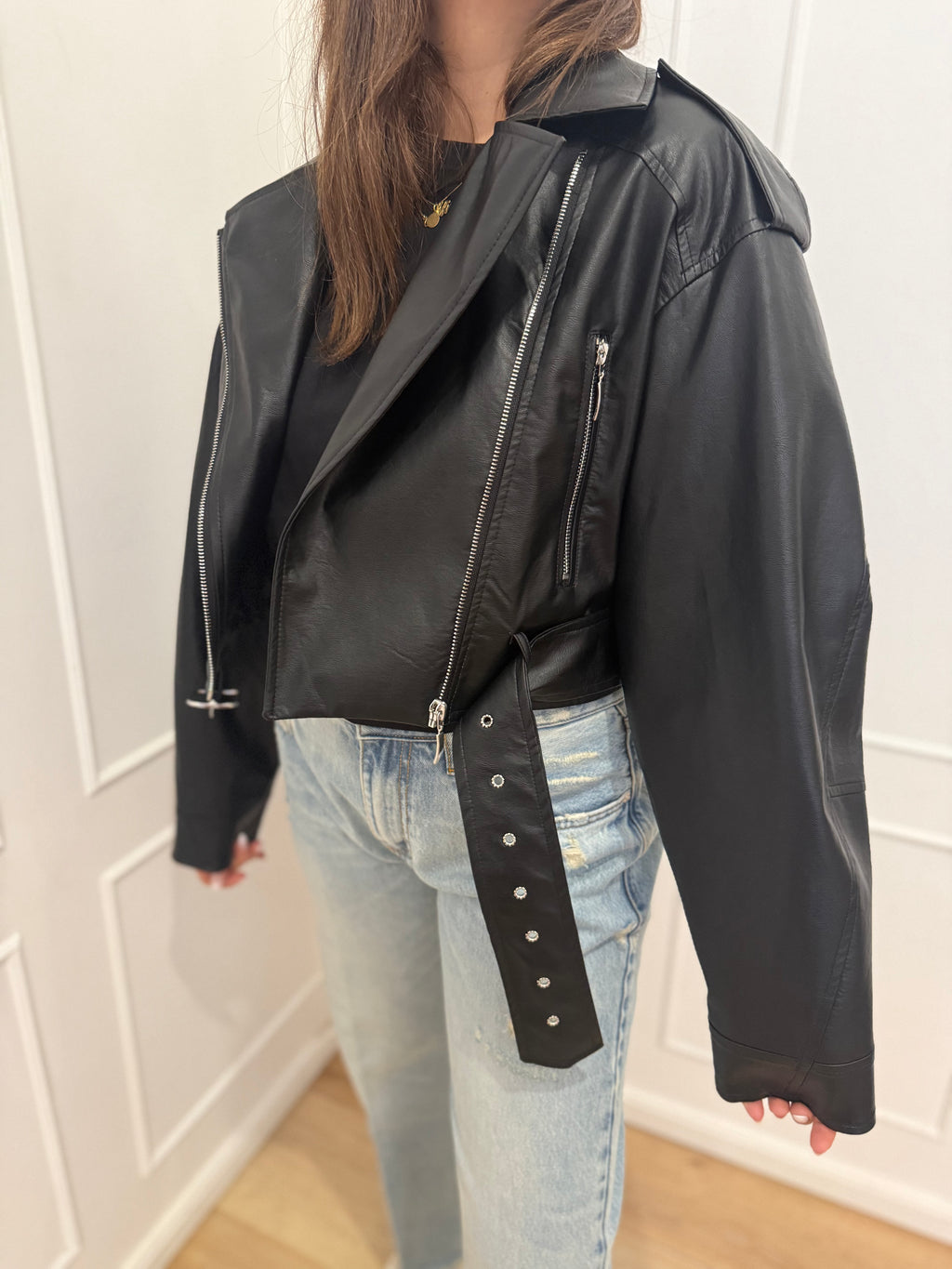 Chiodo ecopelle nero Susy Mix