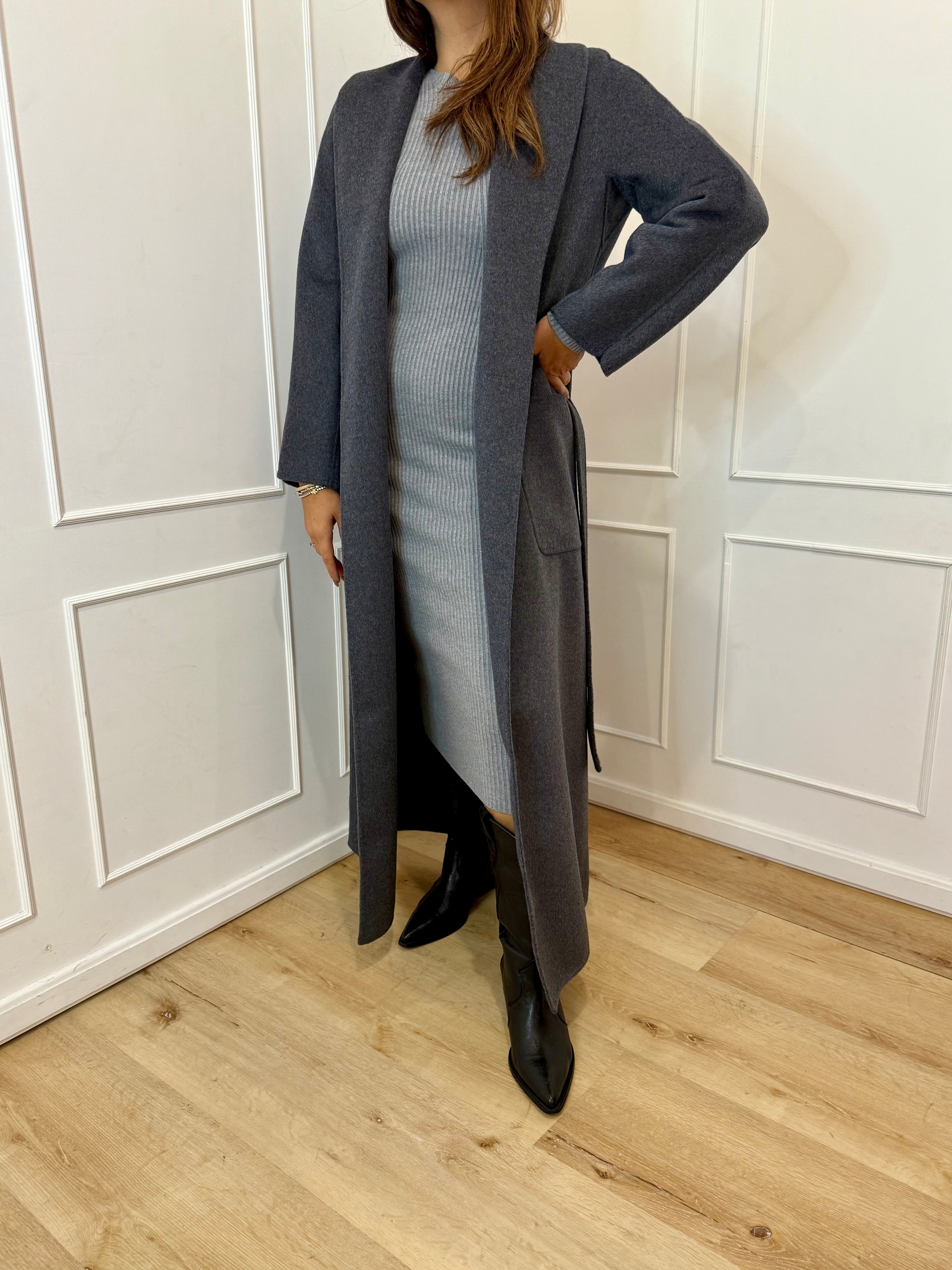 Cappotto Lungo con Cintura grigio antracite Vicolo
