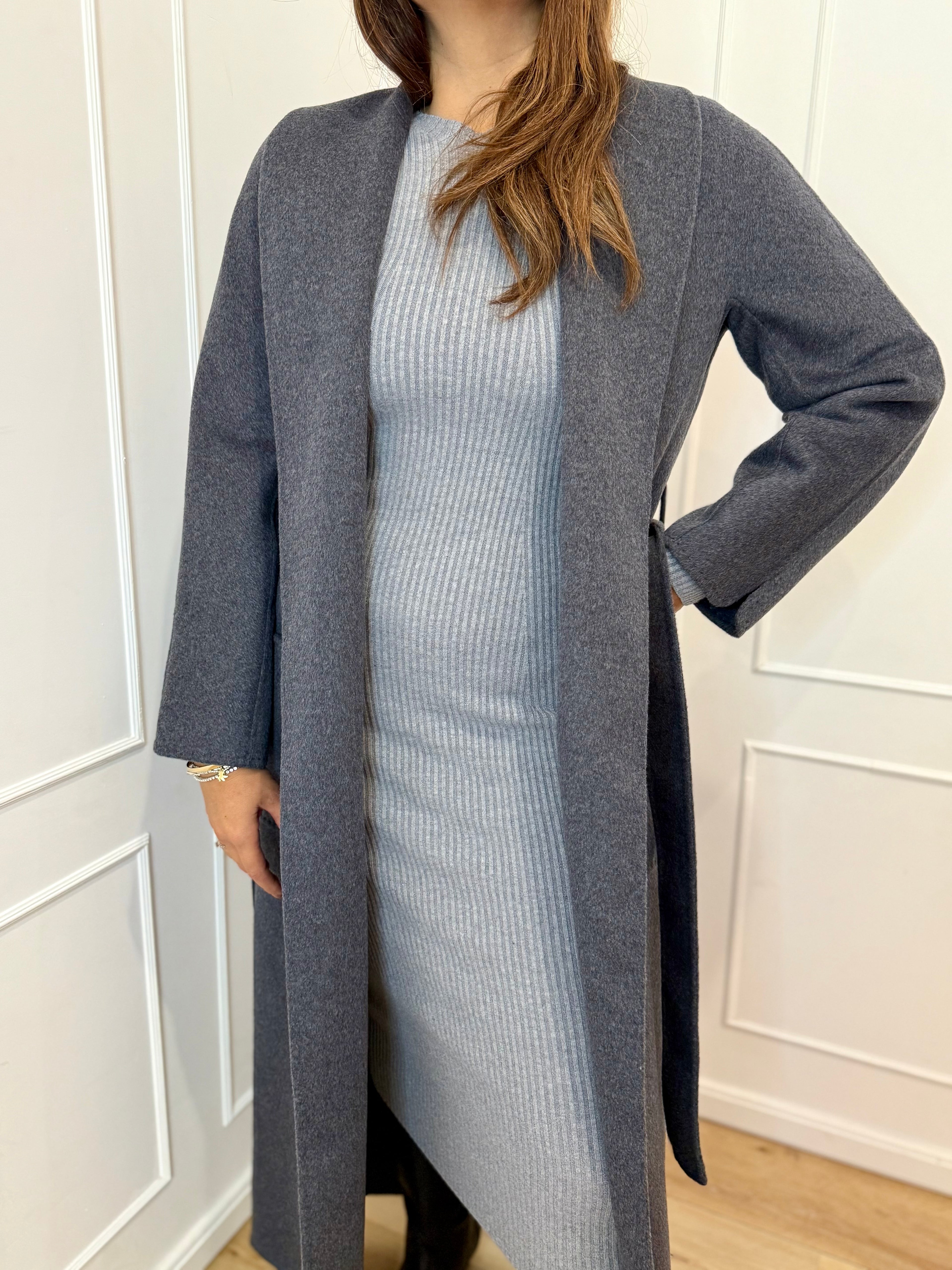 Cappotto Lungo con Cintura grigio antracite Vicolo