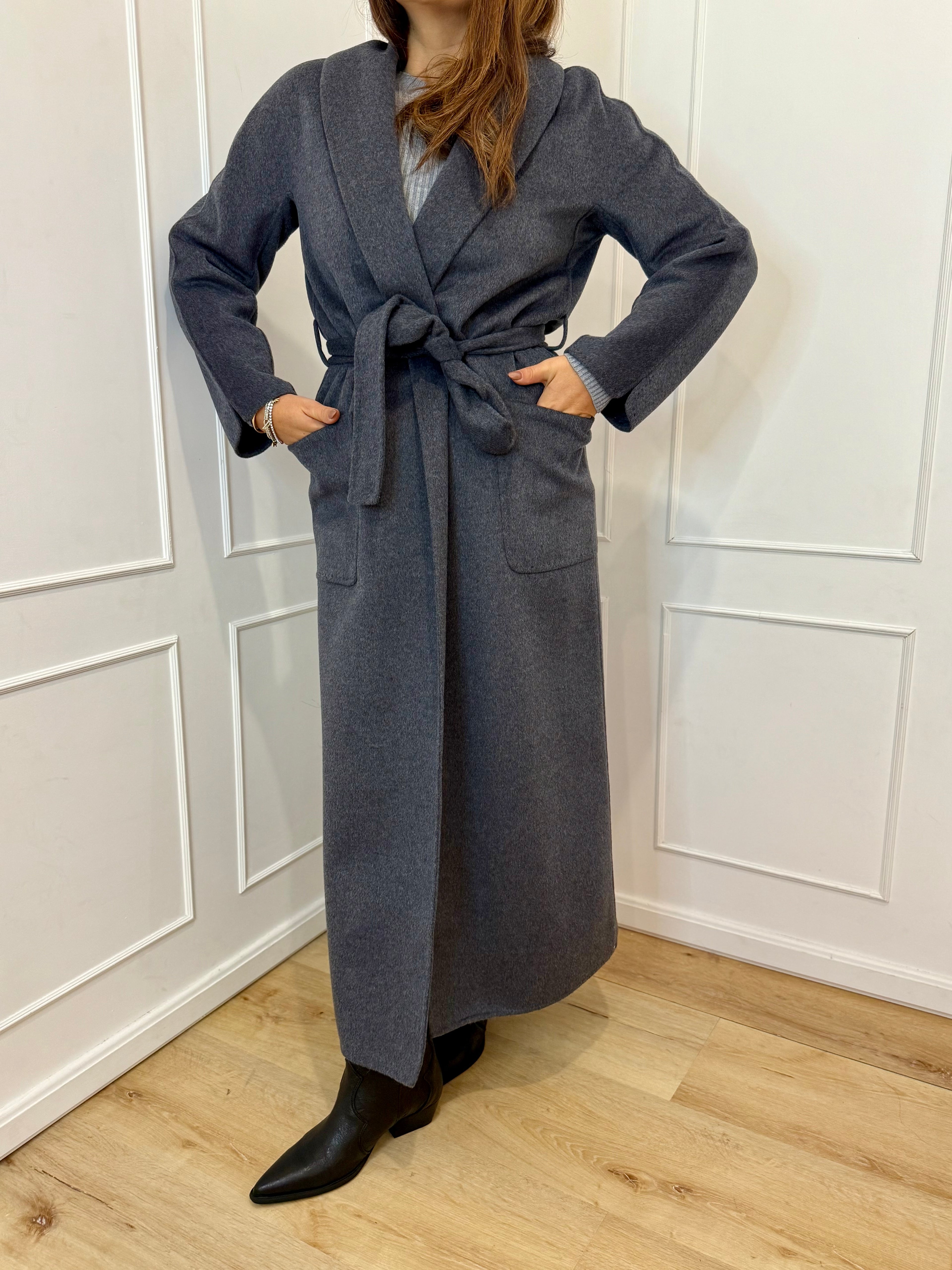 Cappotto Lungo con Cintura grigio antracite Vicolo
