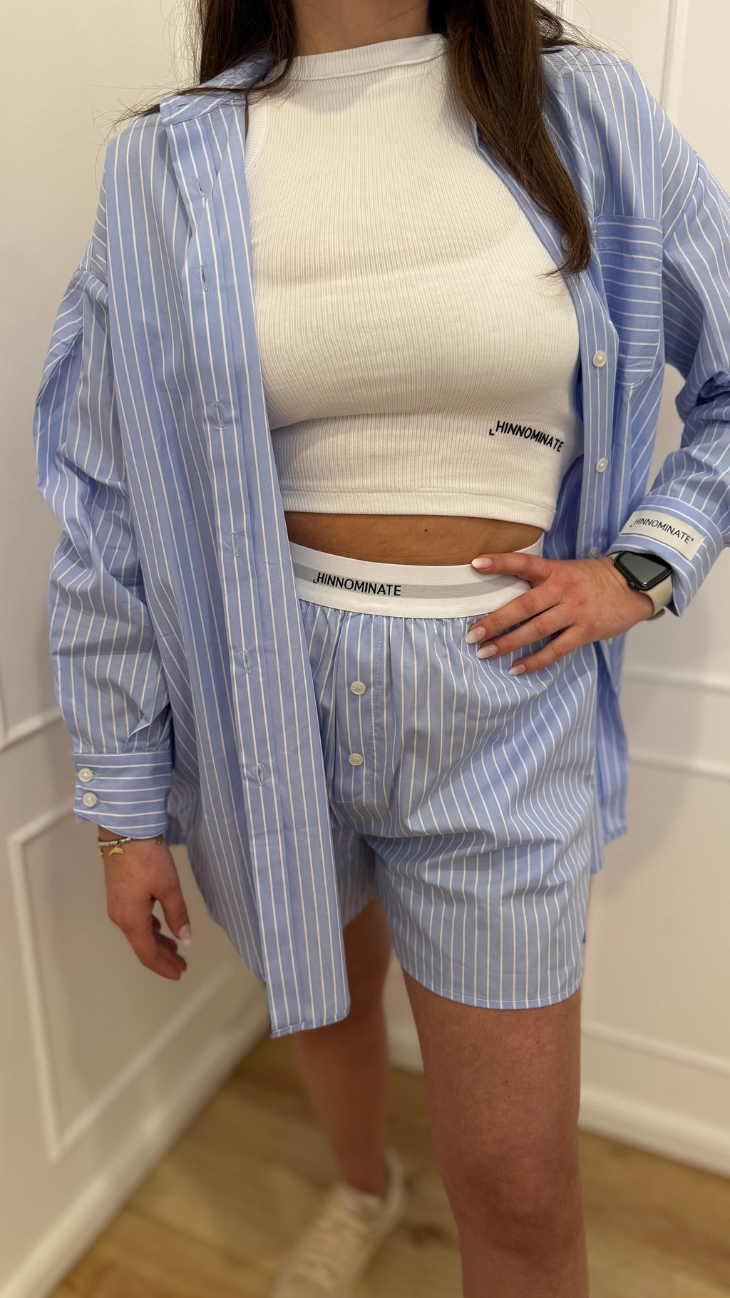 Camicia in cotone rigata over azzurra Hinnominate