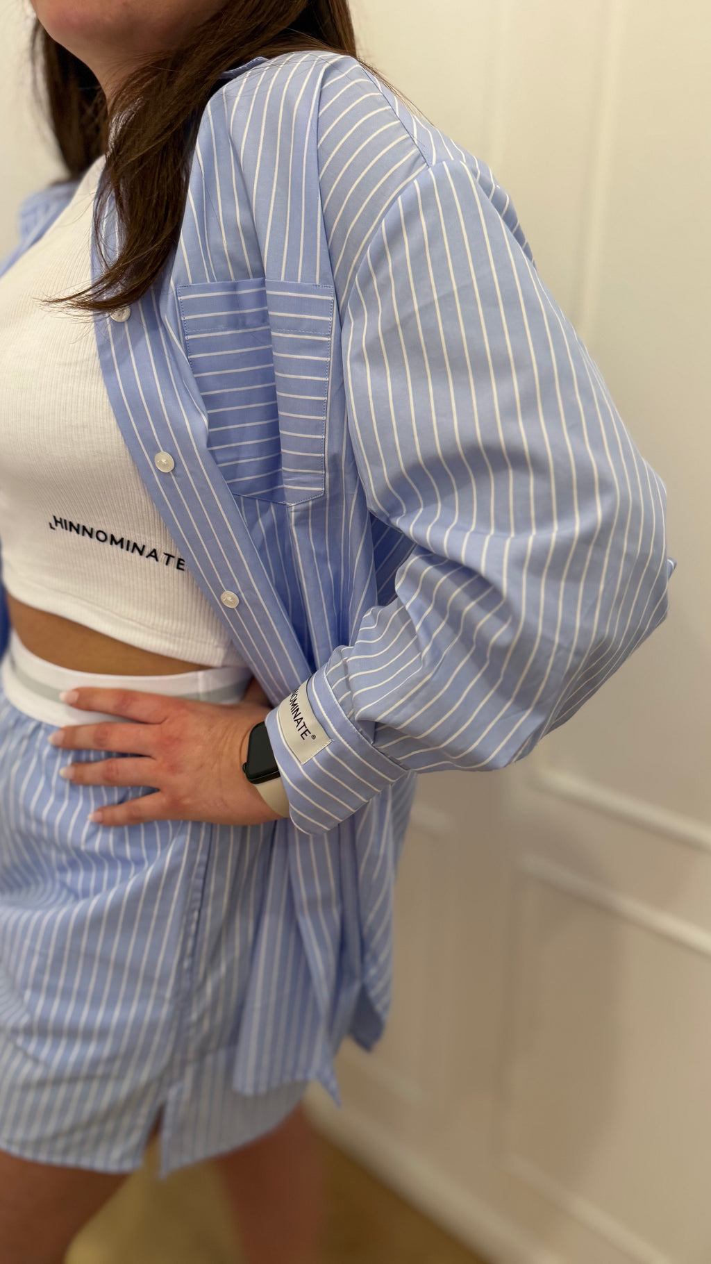 Camicia in cotone rigata over azzurra Hinnominate