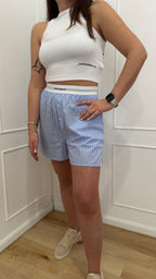 Bermuda in cotone rigato con elastico in vita azzurro Hinnominate