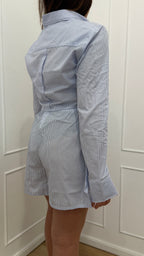 Camicia corta rigata in cotone azzurra Hinnominate