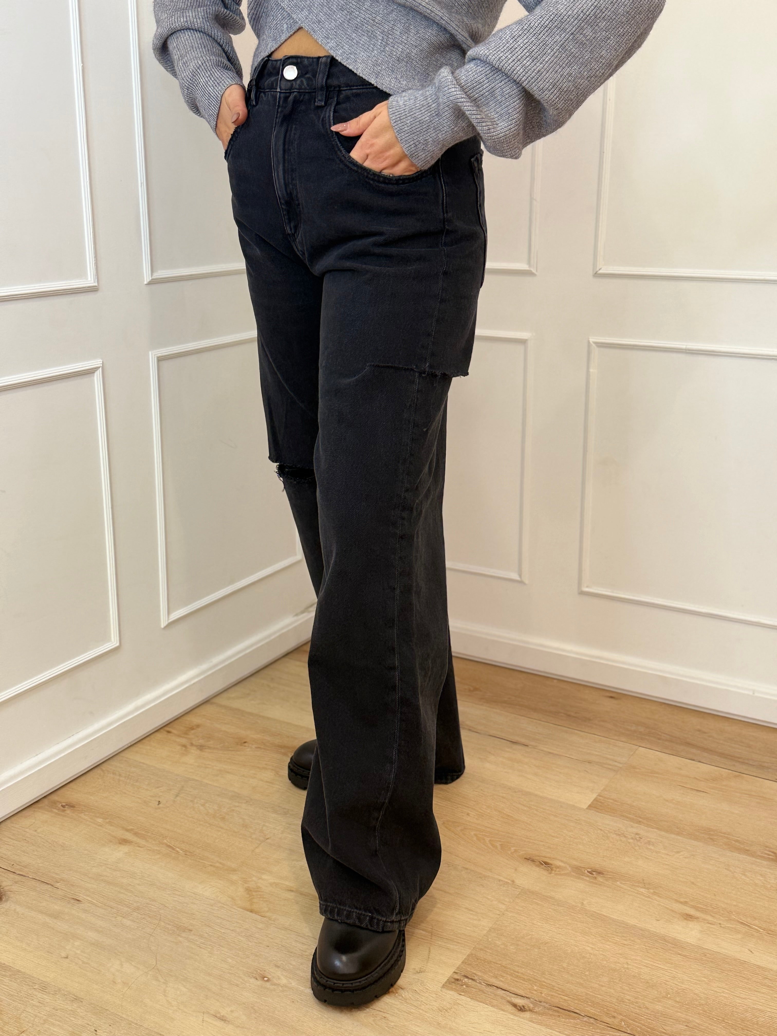 Jeans poppy nero con strappi icon denim