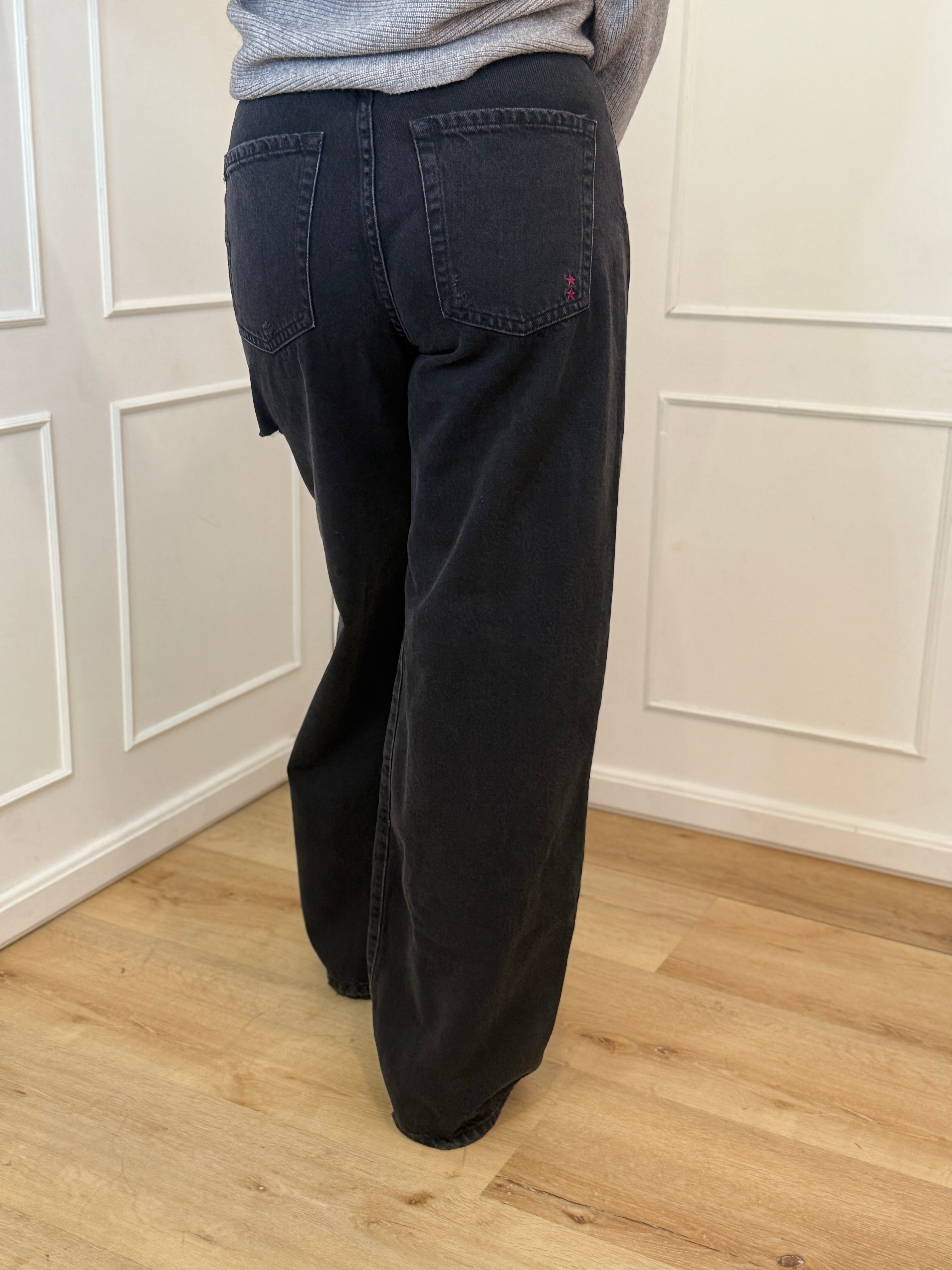 Jeans poppy nero con strappi icon denim