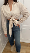 Camicia corta in lino con nodo beige Hinnominate