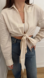 Camicia corta in lino con nodo beige Hinnominate