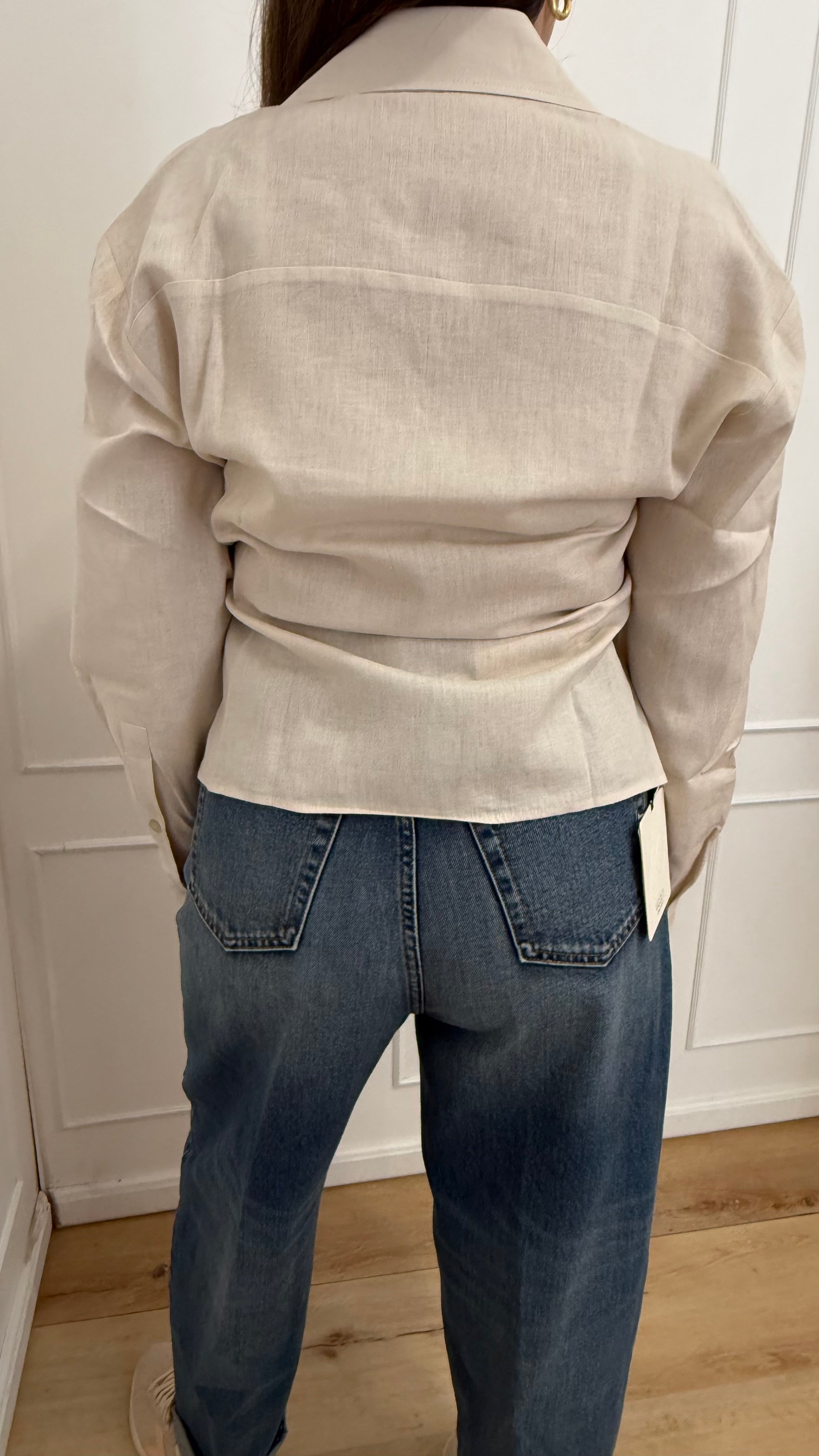 Camicia corta in lino con nodo beige Hinnominate