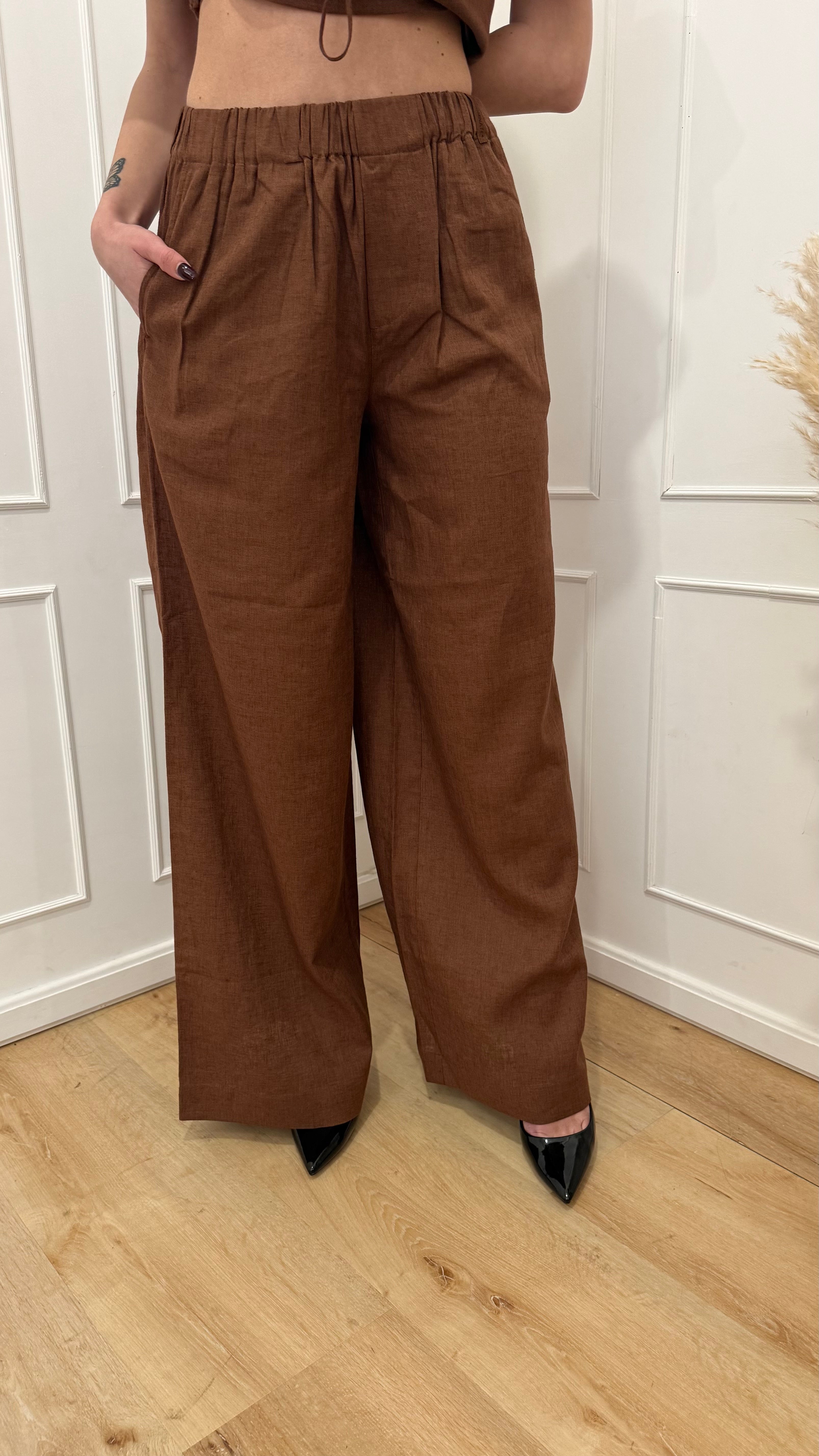Pantalone in lino moka Hinnominate