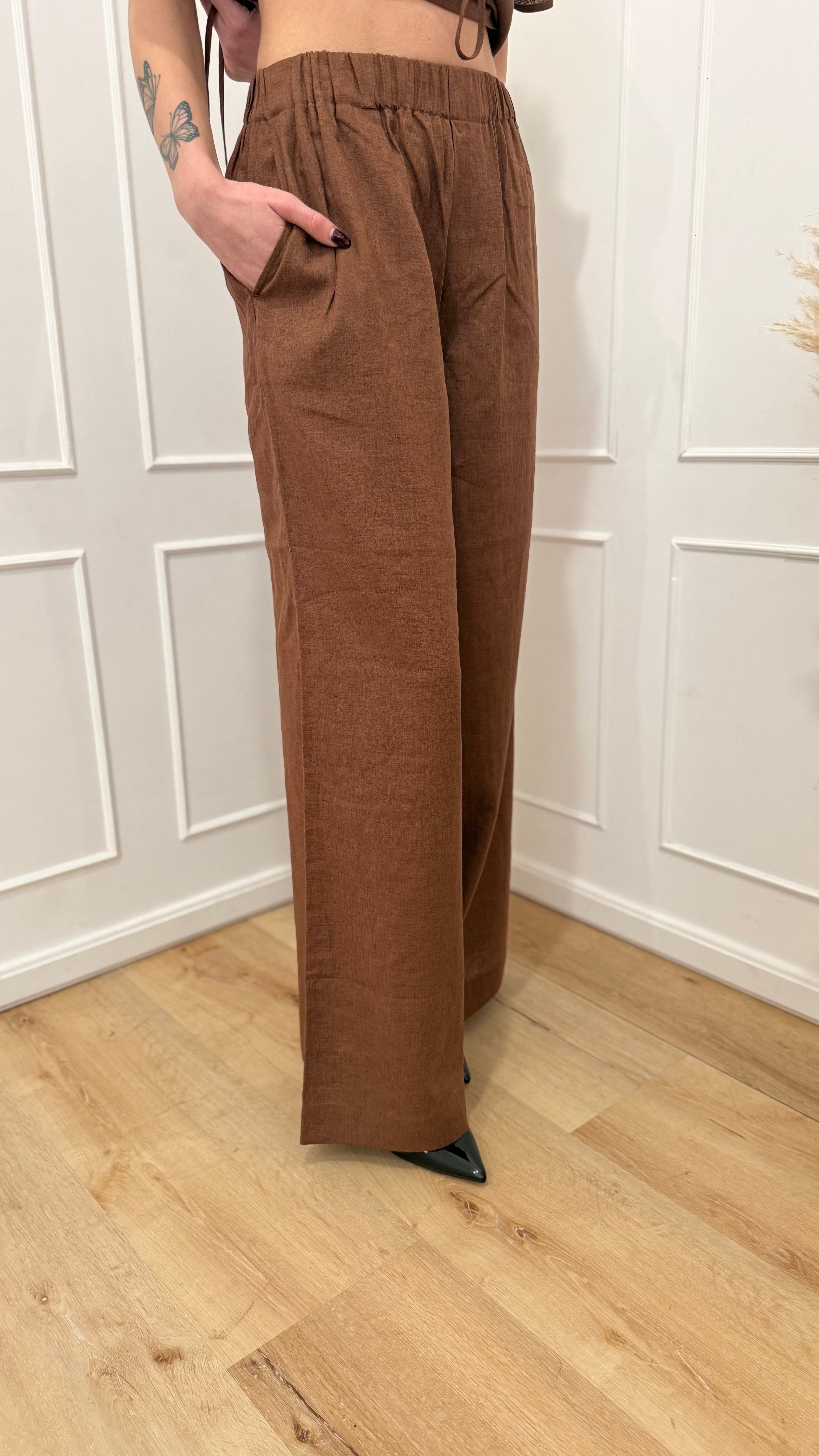 Pantalone in lino moka Hinnominate