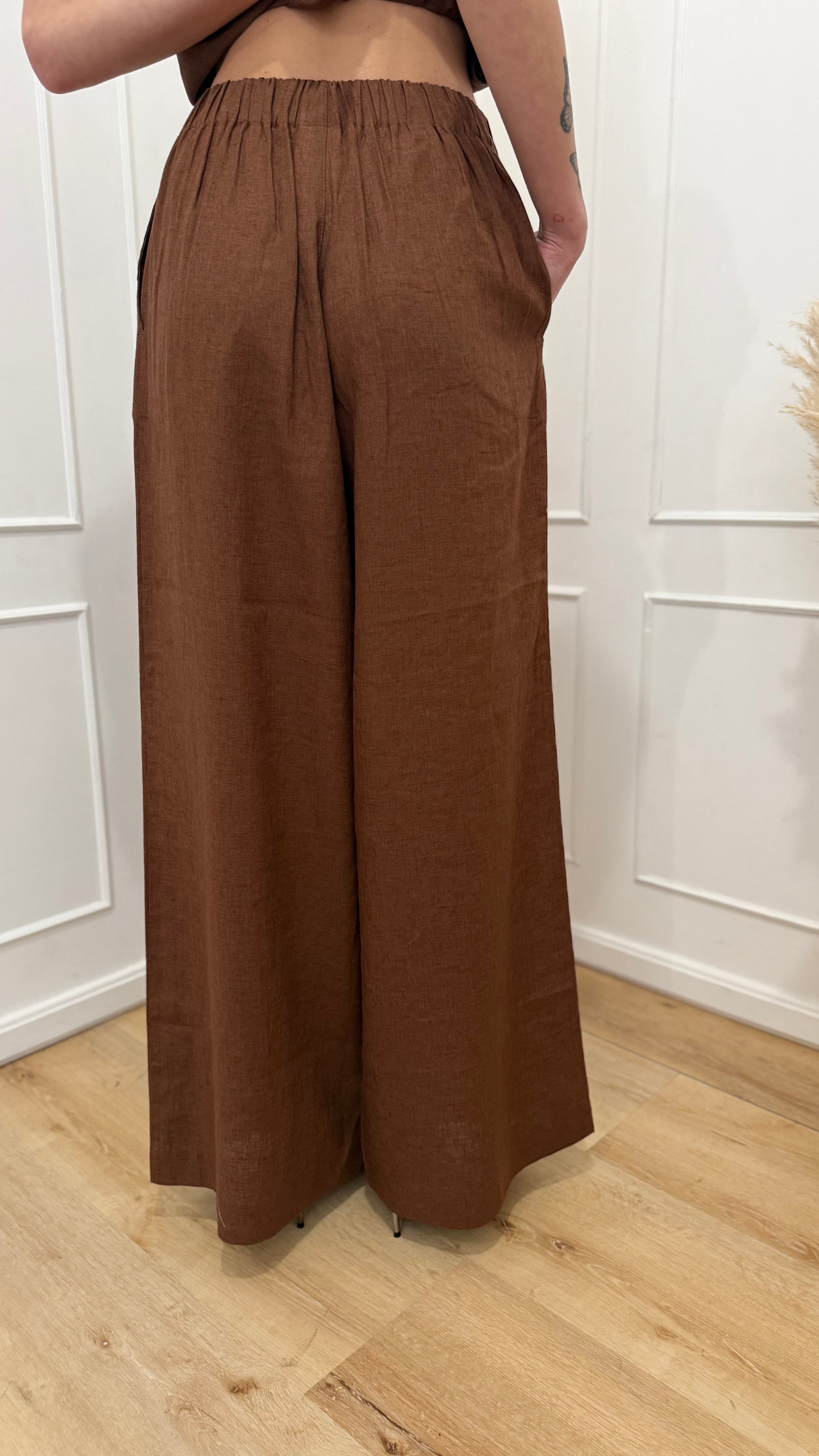 Pantalone in lino moka Hinnominate