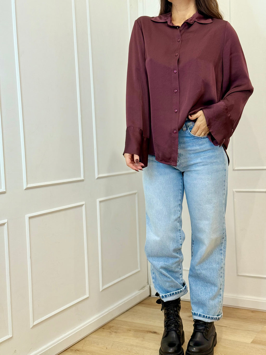 Camicia raso bordeaux vicolo