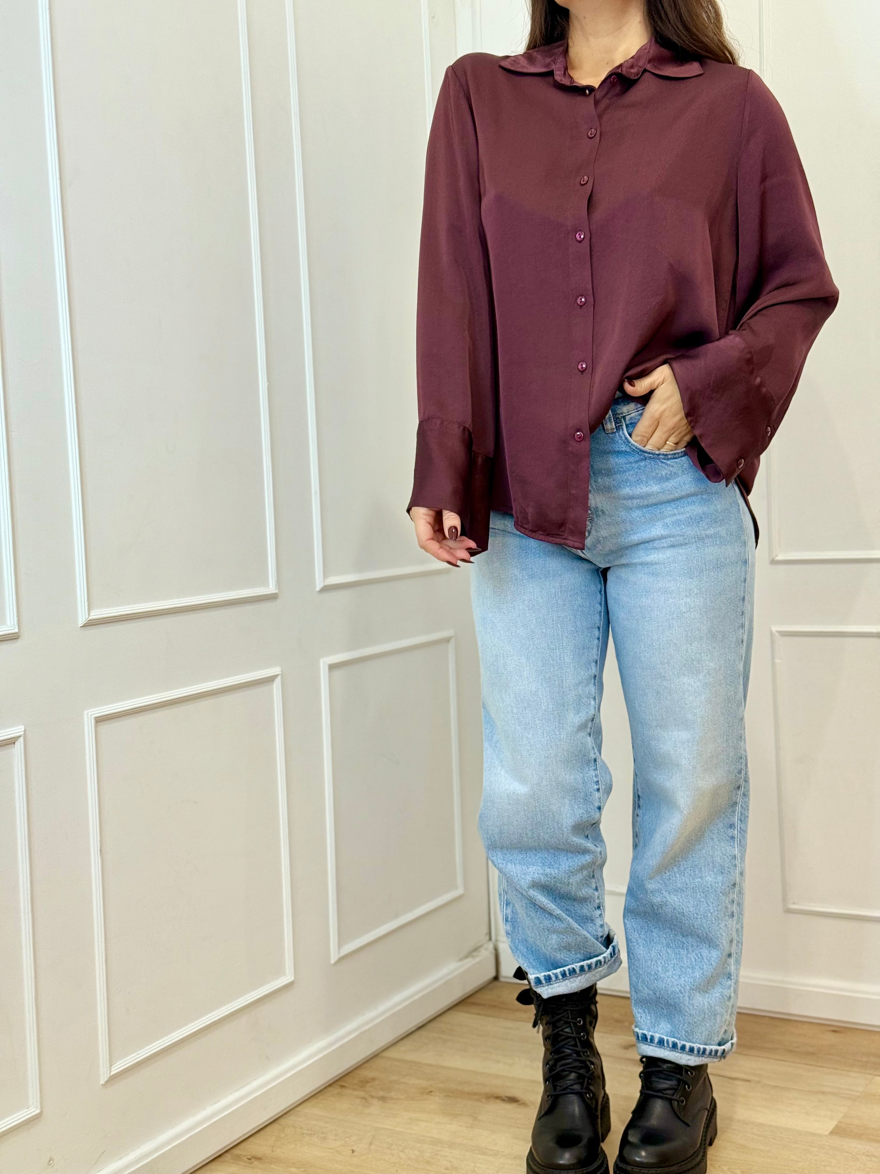 Camicia raso bordeaux vicolo