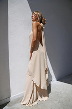 TOP ASIMMETRICO LEGATO AL COLLO VOILLE BEIGE