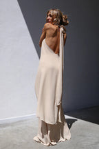 TOP ASIMMETRICO LEGATO AL COLLO VOILLE BEIGE