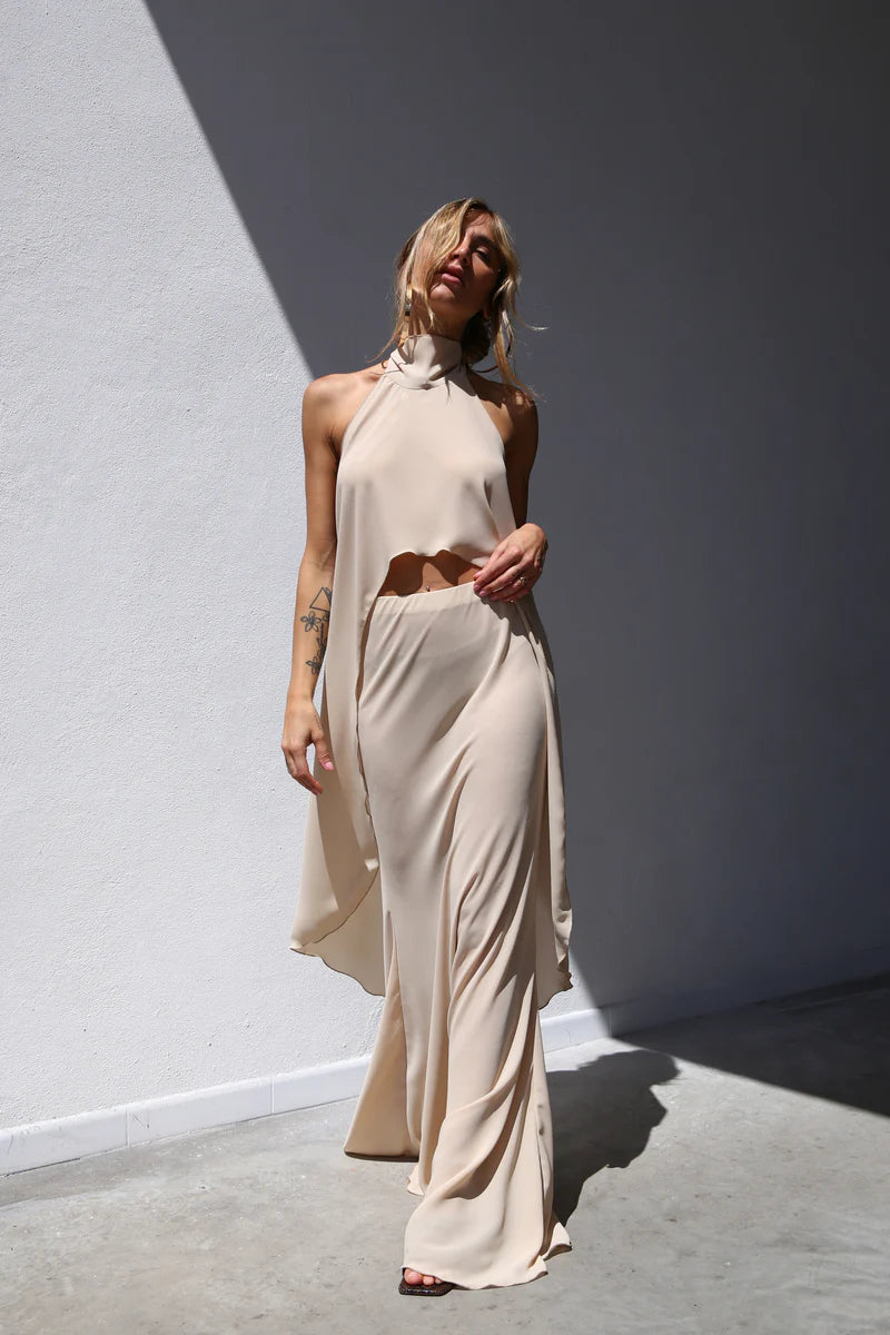 GONNA LUNGA A SIRENA VOILLE BEIGE