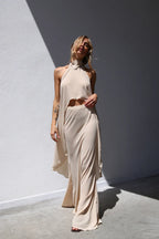 GONNA LUNGA A SIRENA VOILLE BEIGE