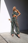 PANTALONI AMPI CON ELASTICO IN FONDO VOILLE ZEBRA VERDE