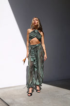 PANTALONI AMPI CON ELASTICO IN FONDO VOILLE ZEBRA VERDE