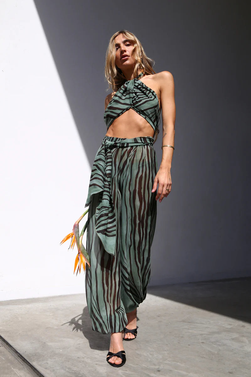 TOP FUSCIACCA CON LACCETTO VOILLE ZEBRA VERDE
