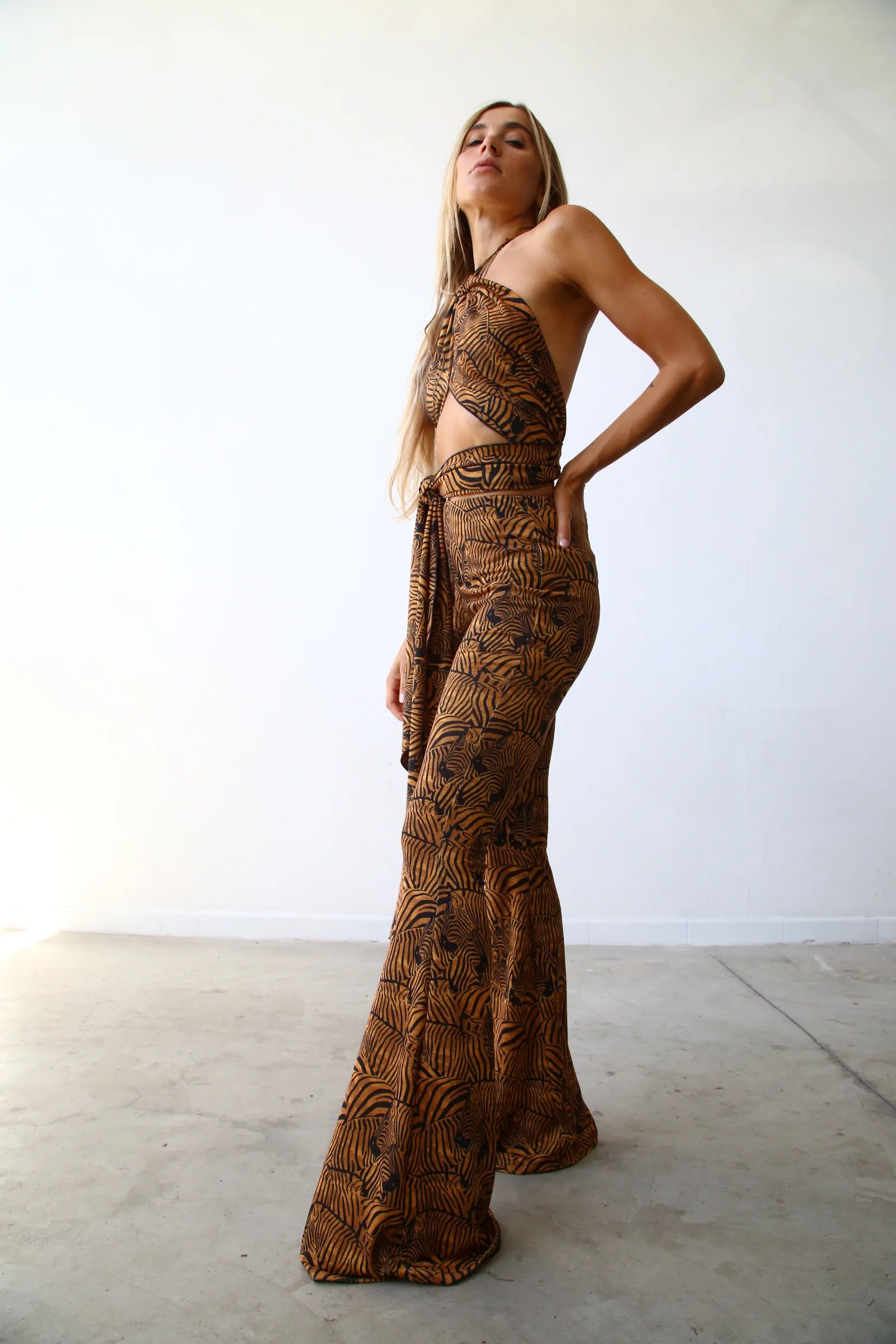 PANTALONI A ZAMPA IN LUREX TIGRE