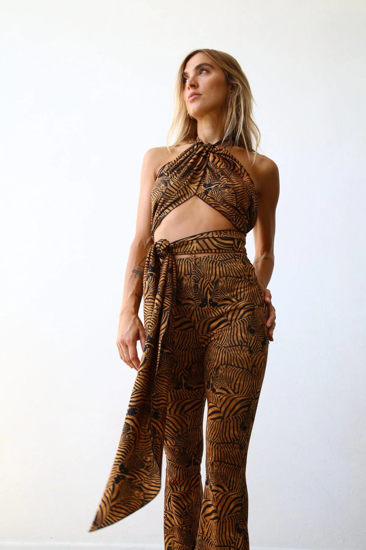 TOP FUSCIACCA CON LACCETTO MAGLIA ZEBRA RUGGINE