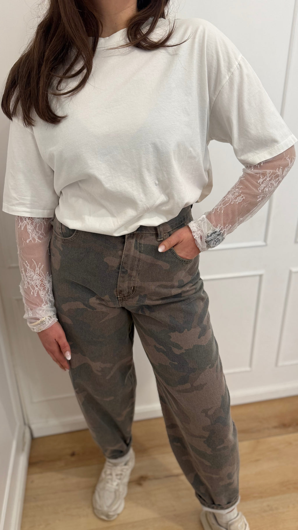 T-shirt maniche in pizzo panna Susy Mix