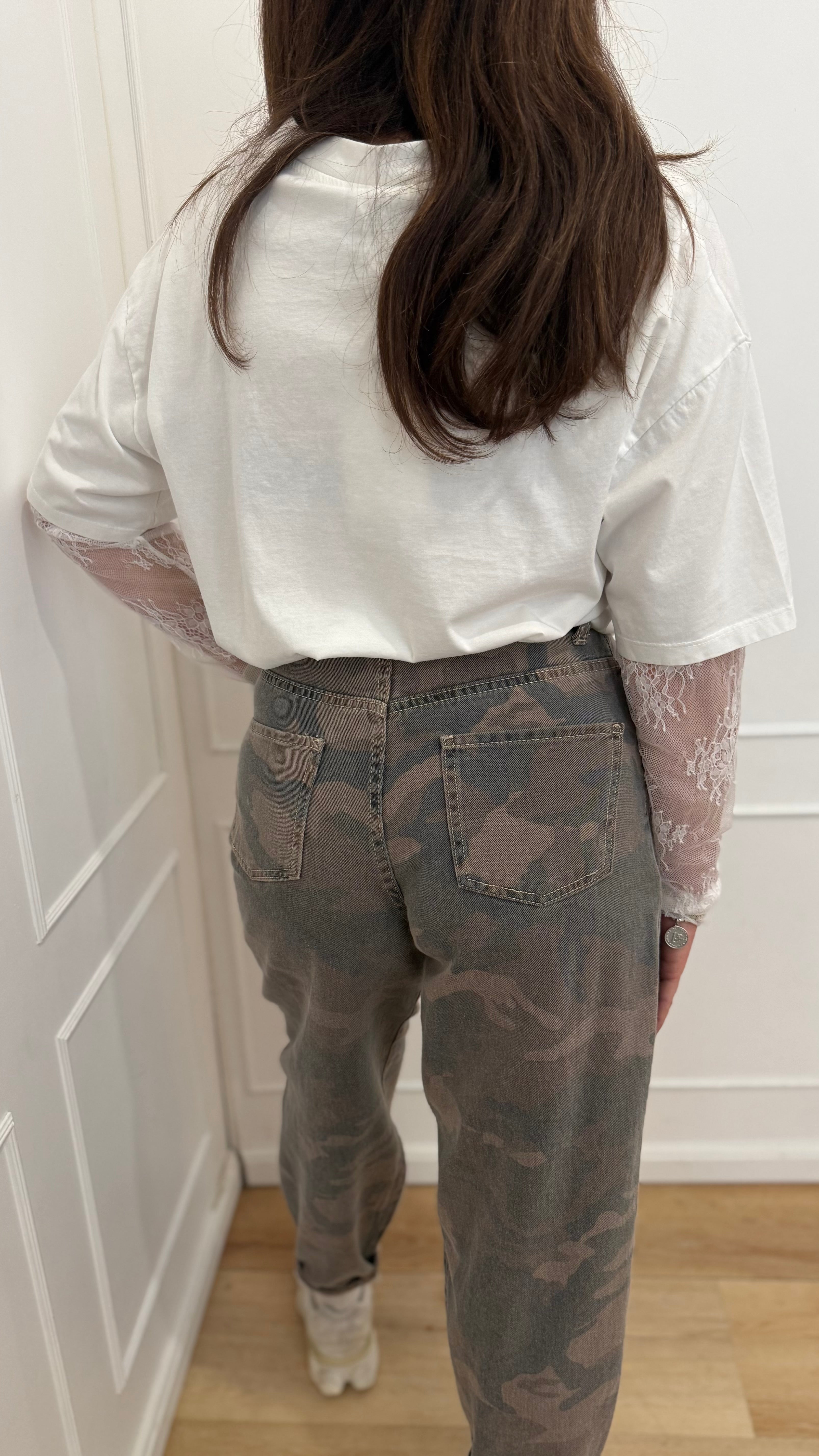 T-shirt maniche in pizzo panna Susy Mix
