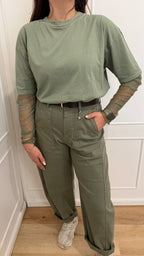 T-shirt maniche in pizzo verde salvia Susy Mix
