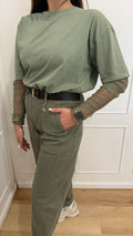 T-shirt maniche in pizzo verde salvia Susy Mix