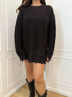 Maglia over paricollo perlata moro con rotture Hinnominate