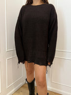 Maglia over paricollo perlata moro con rotture Hinnominate