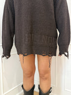 Maglia over paricollo perlata moro con rotture Hinnominate