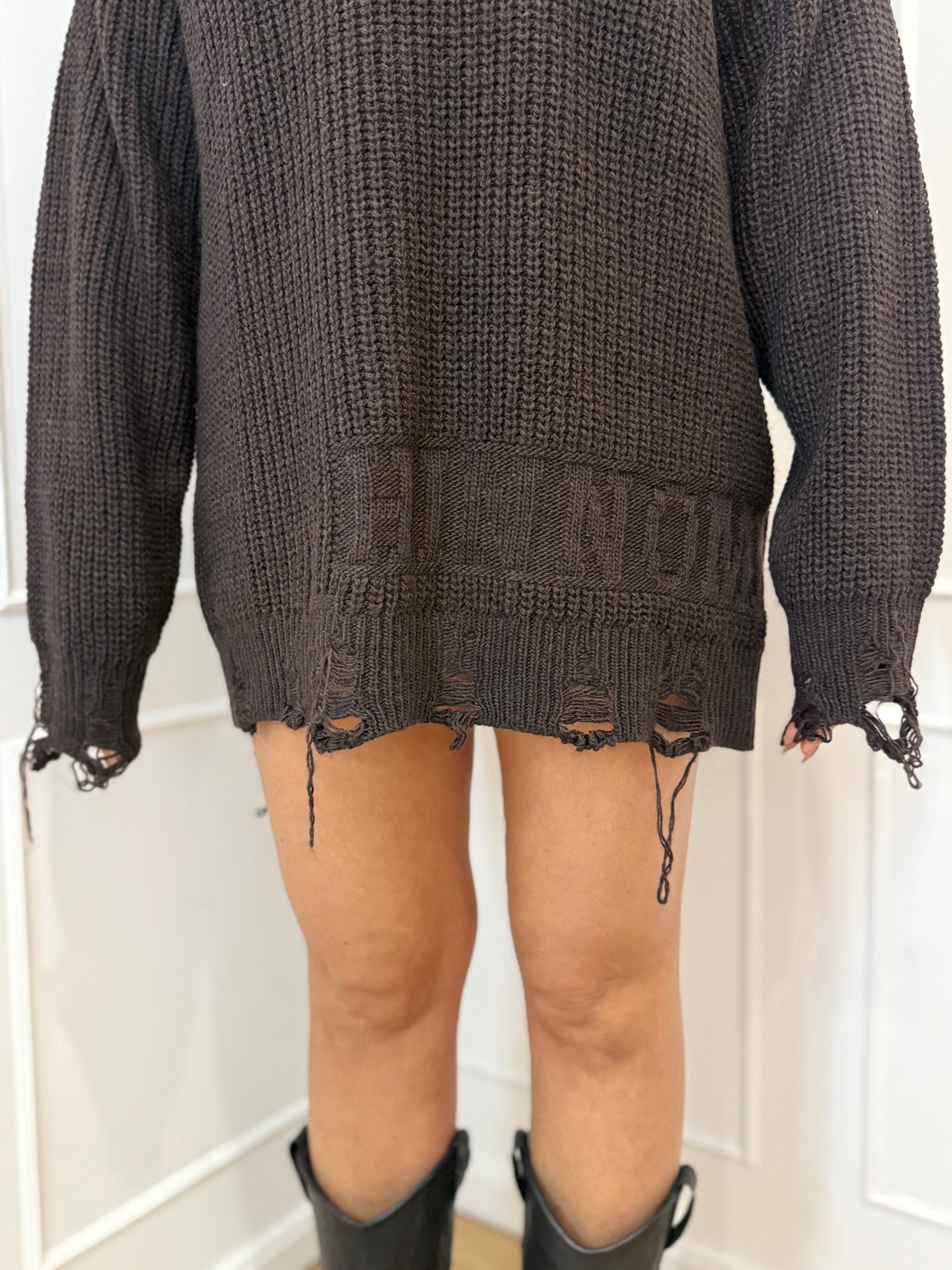 Maglia over paricollo perlata moro con rotture Hinnominate