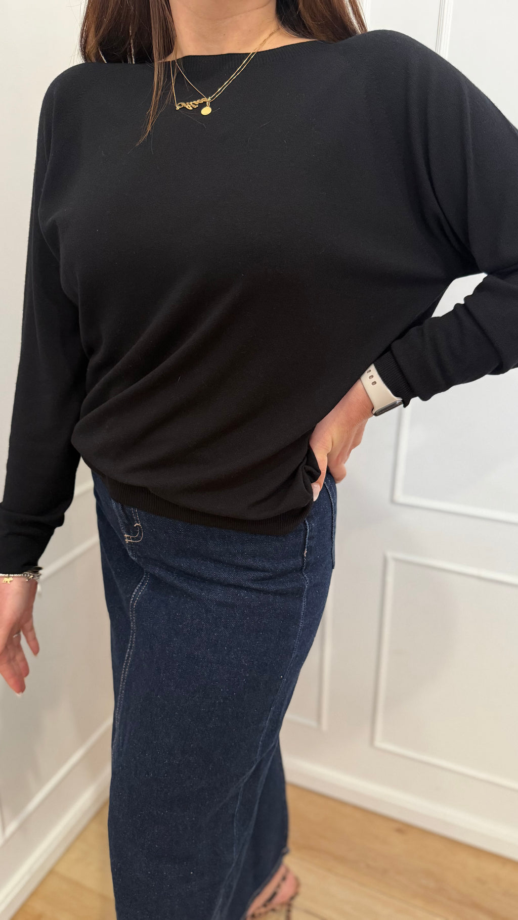 Girocollo raglan nero kontatto