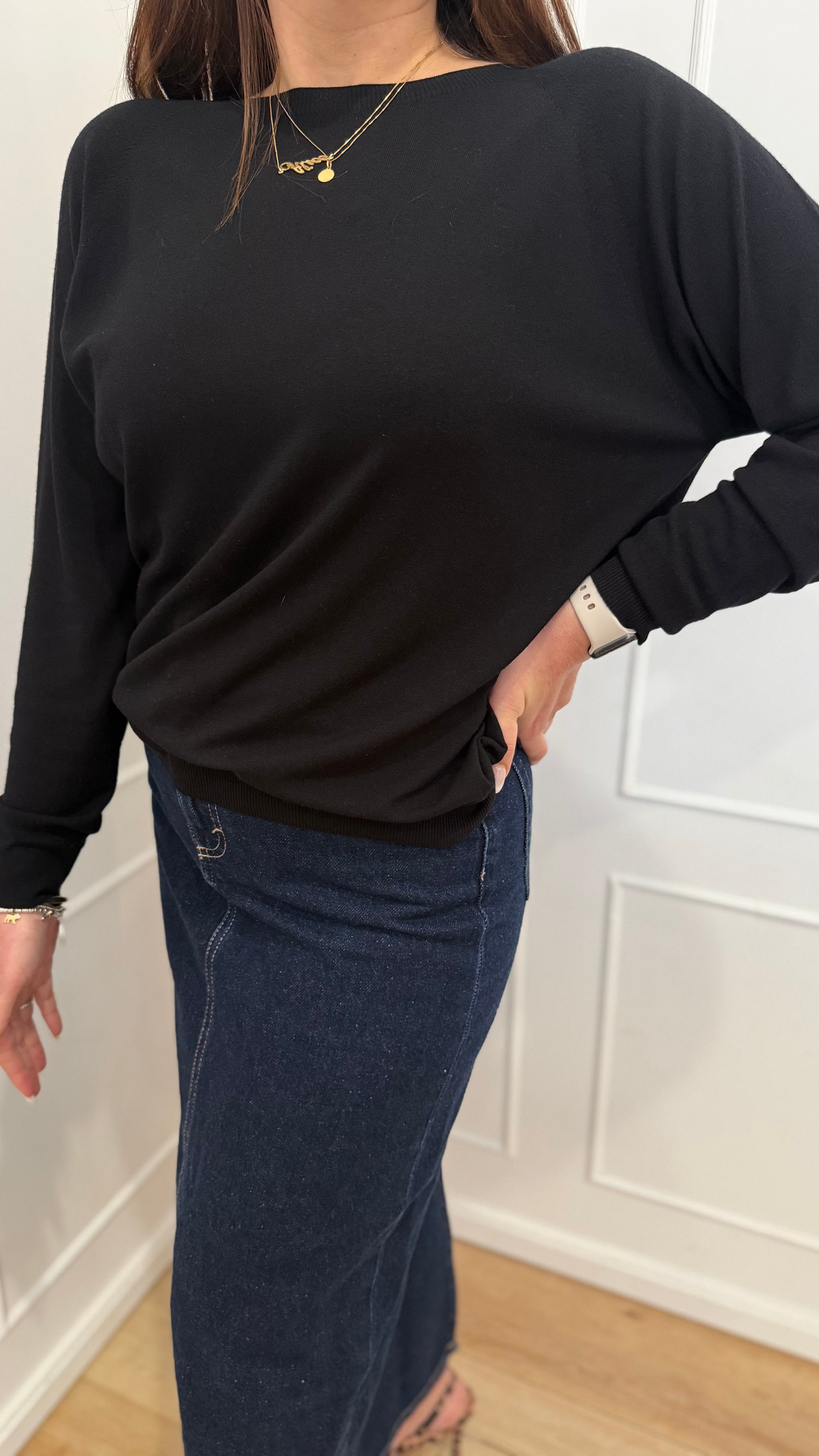 Girocollo raglan nero kontatto