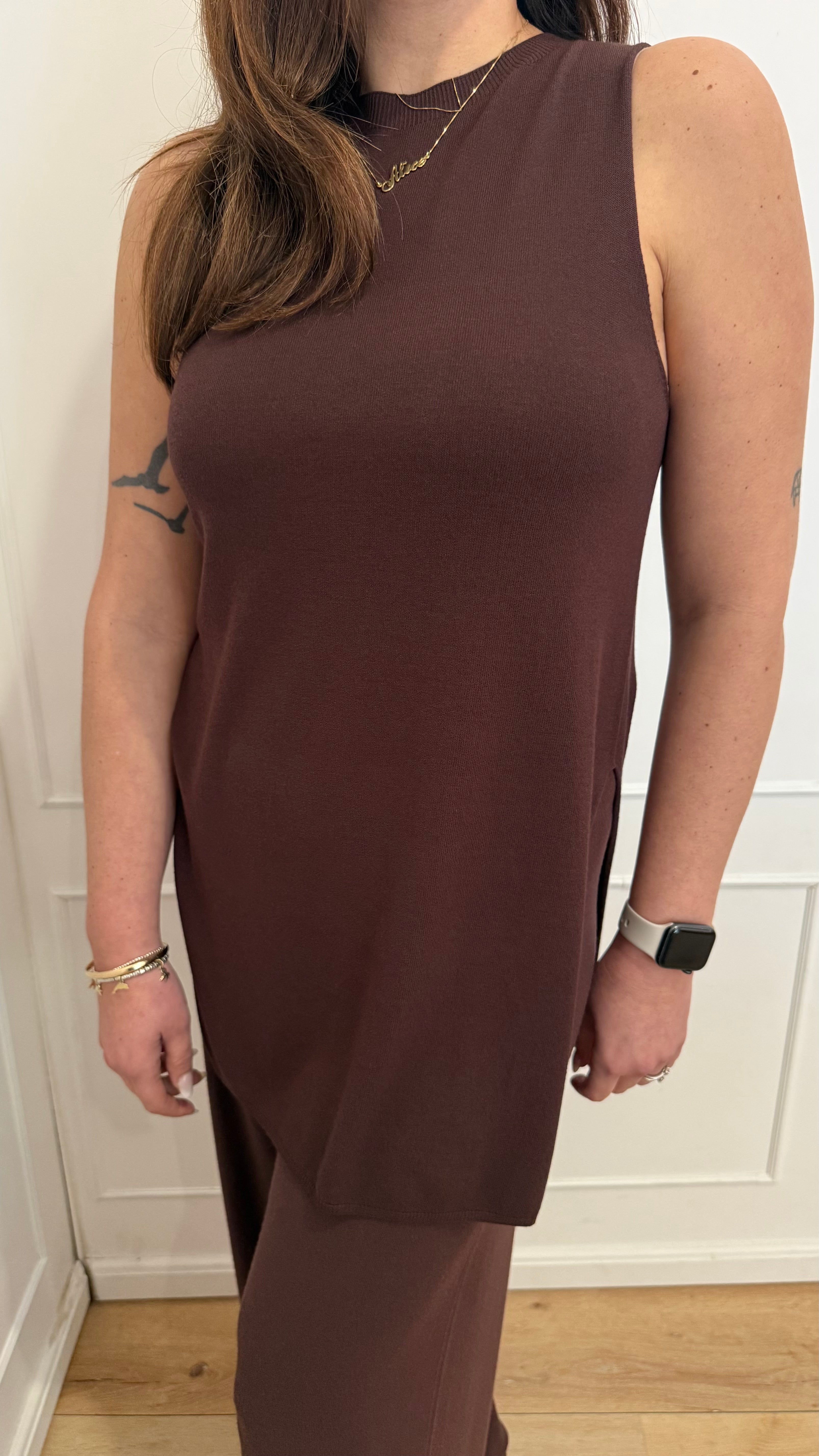 Gilet lungo spacchi cioccolato kontatto