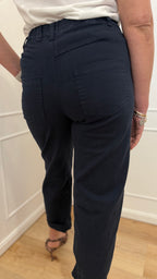 Pantalone vita bassa barrel blu kontatto