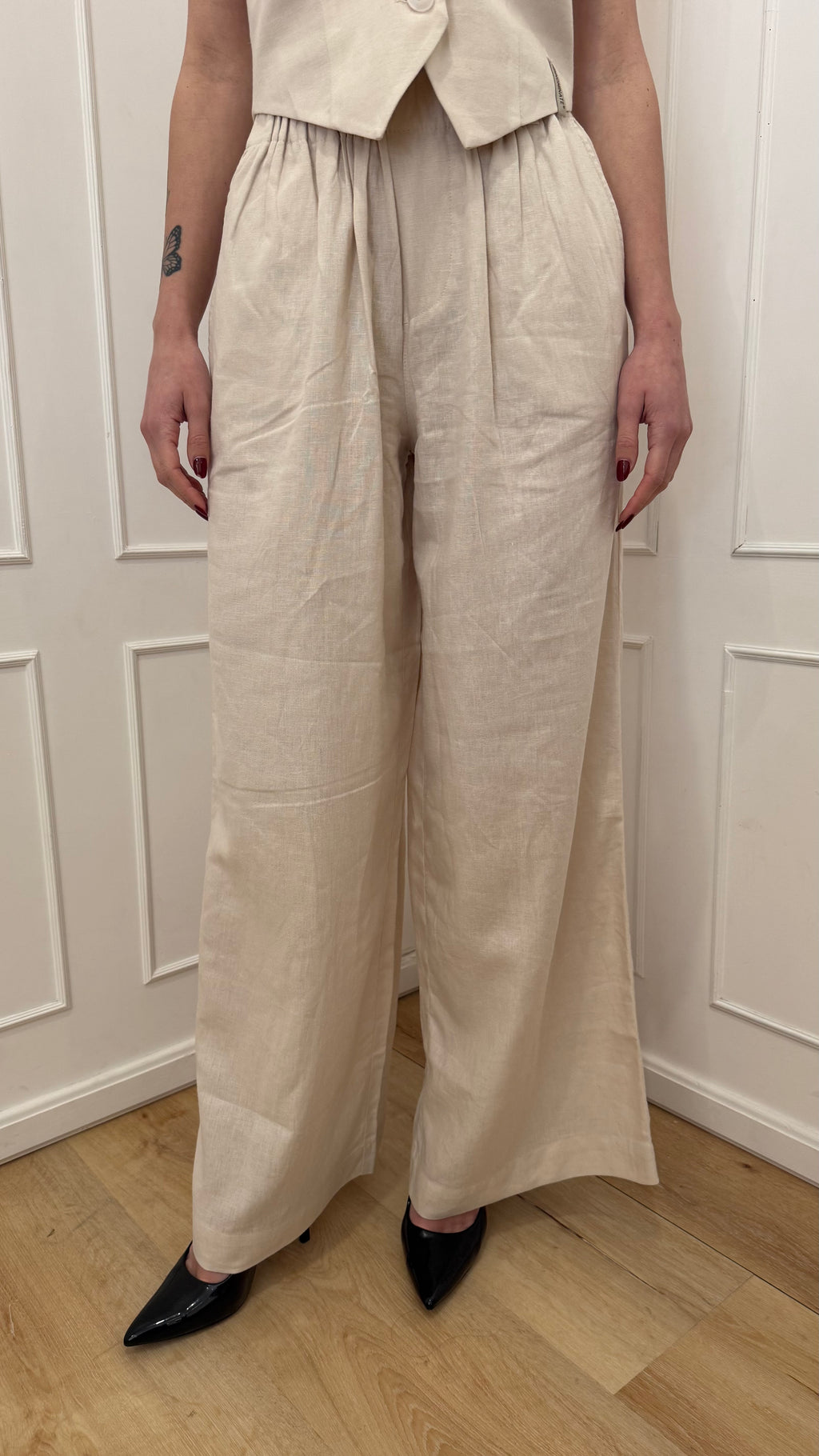 Pantalone in lino beige Hinnominate