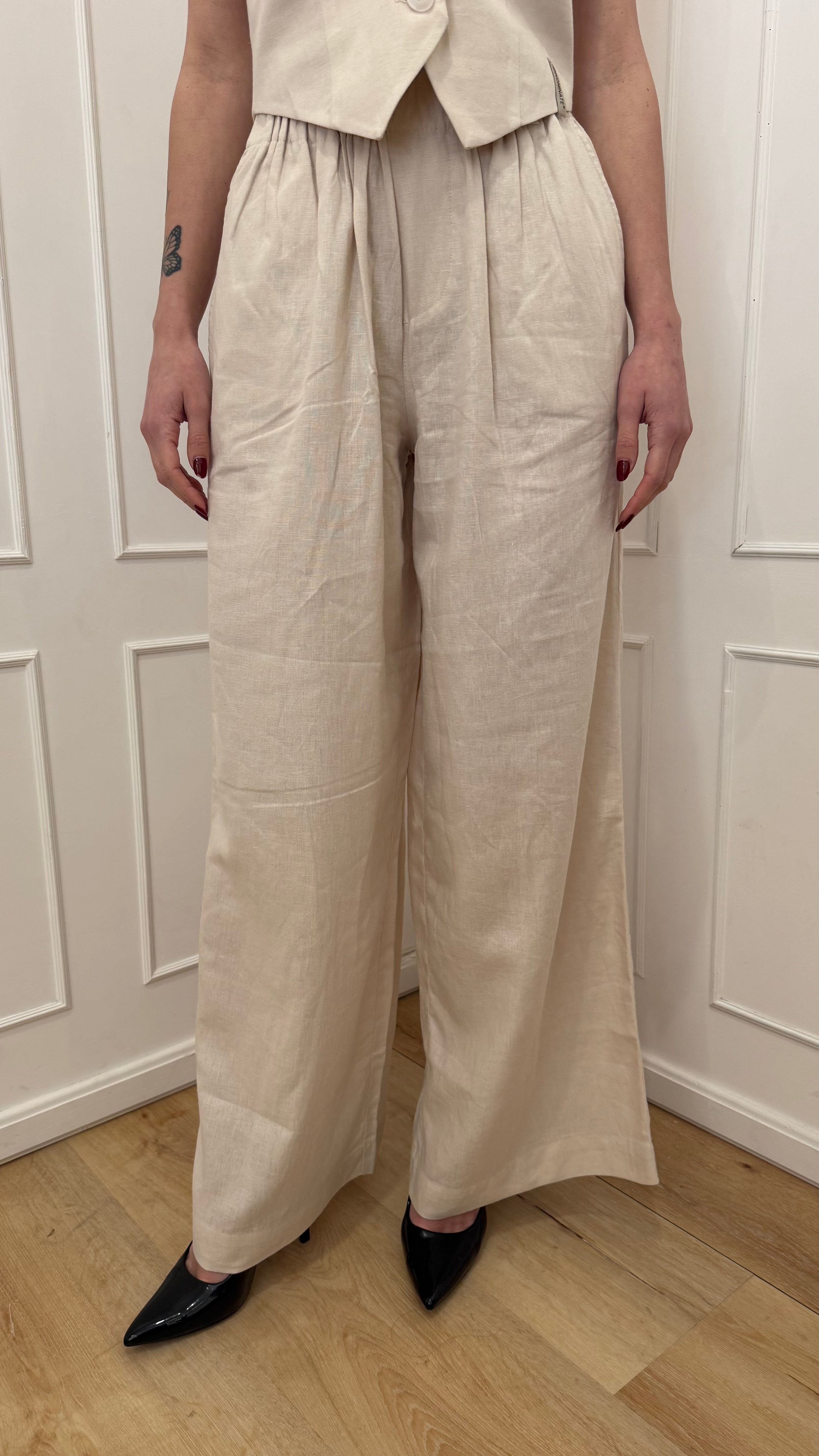 Pantalone in lino beige Hinnominate