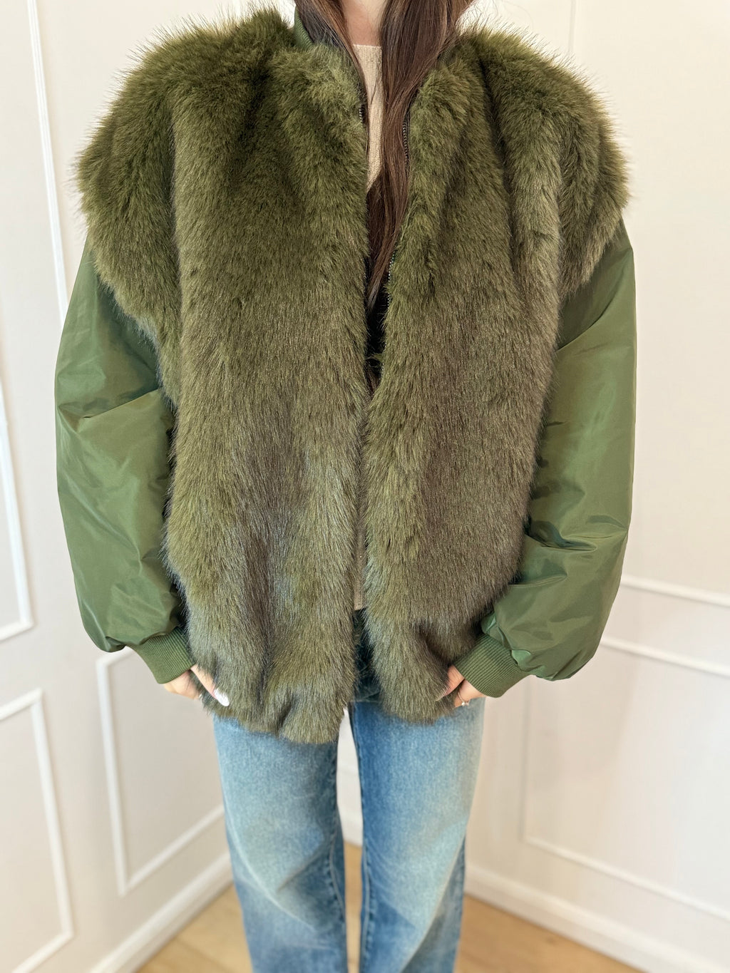 Bomber con pelliccia verde Susy mix