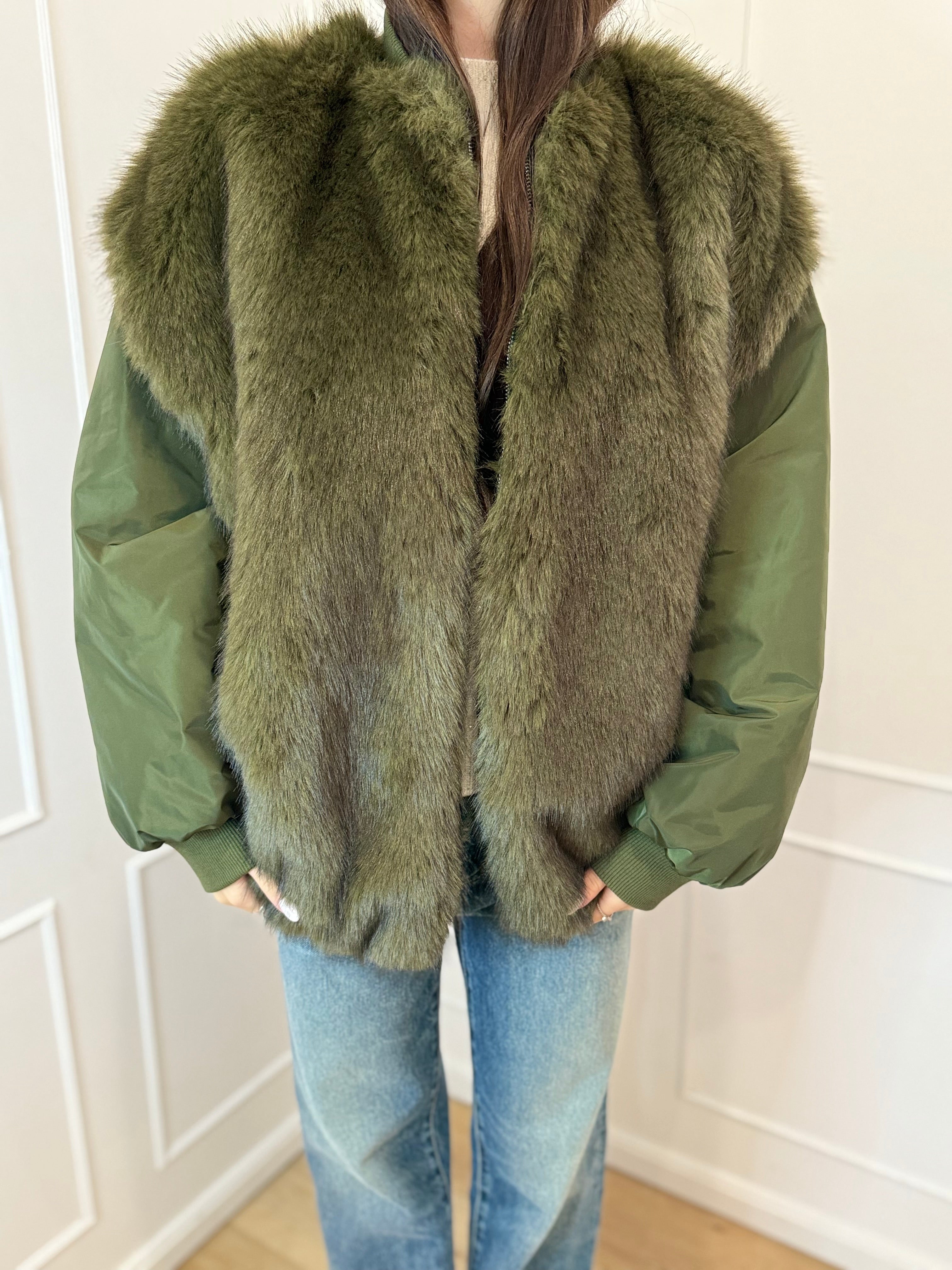Bomber con pelliccia verde Susy mix