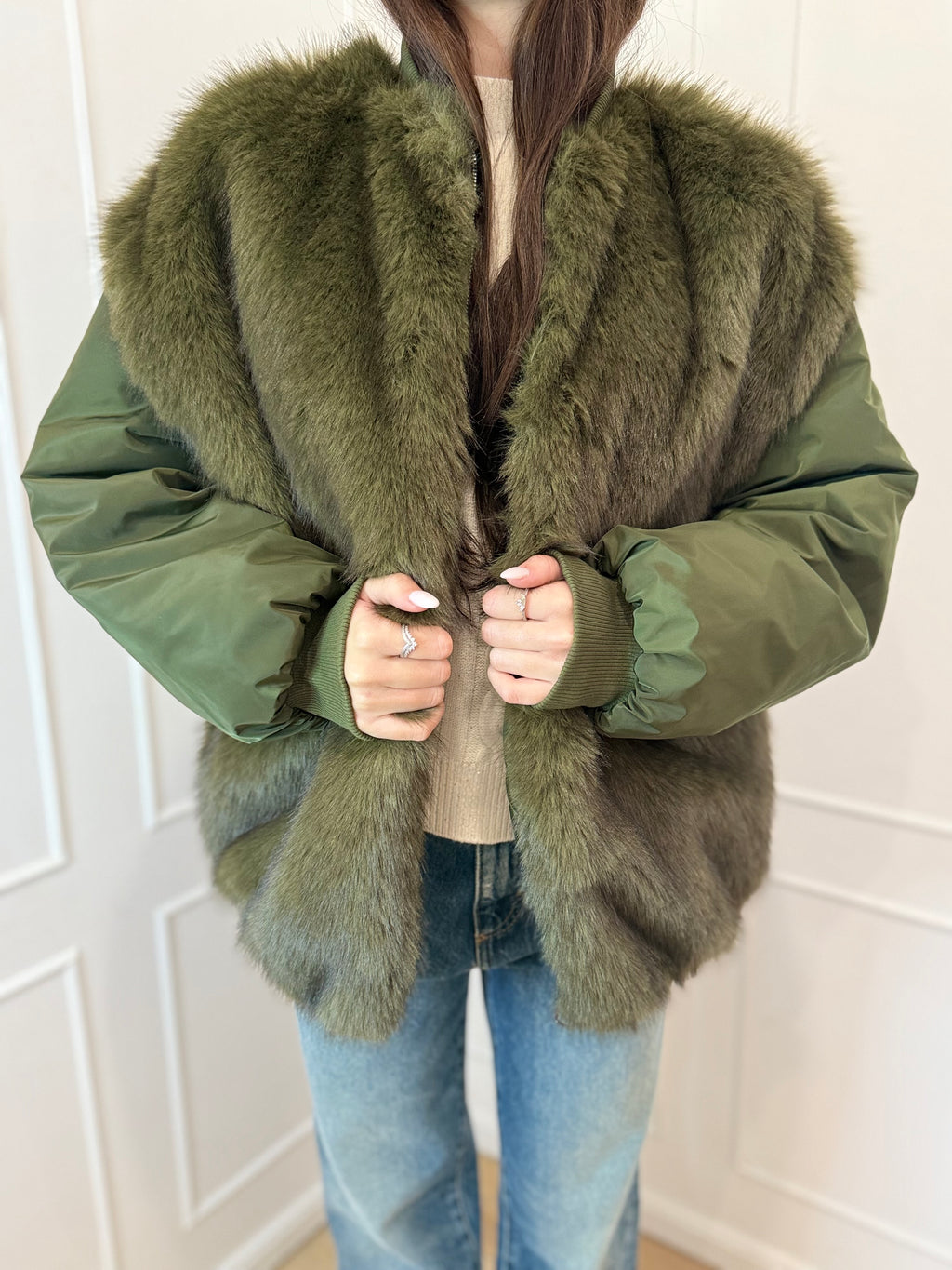 Bomber con pelliccia verde Susy mix