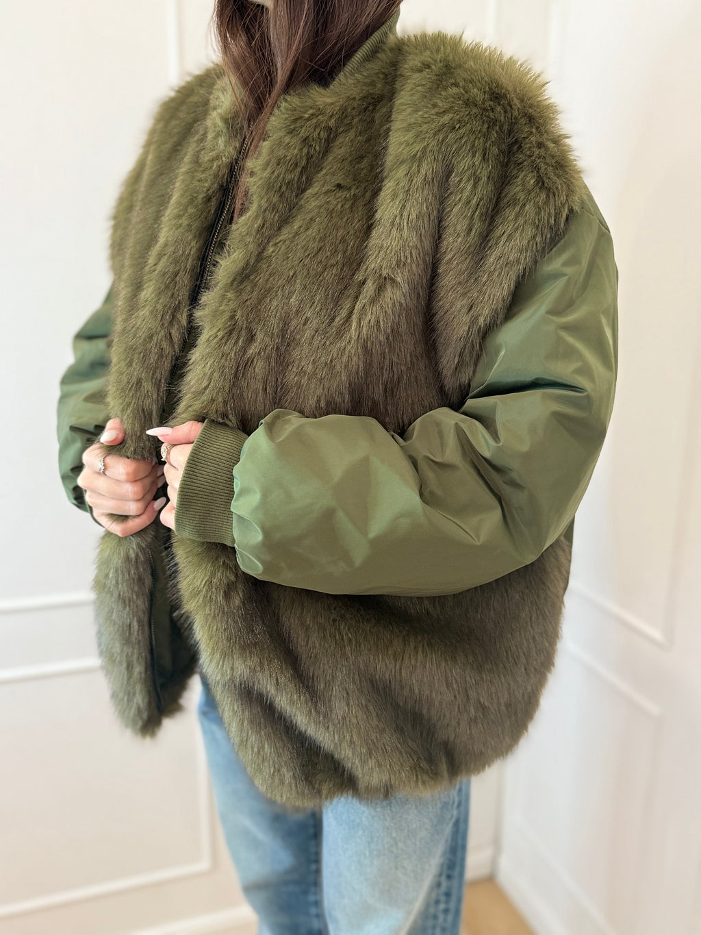 Bomber con pelliccia verde Susy mix