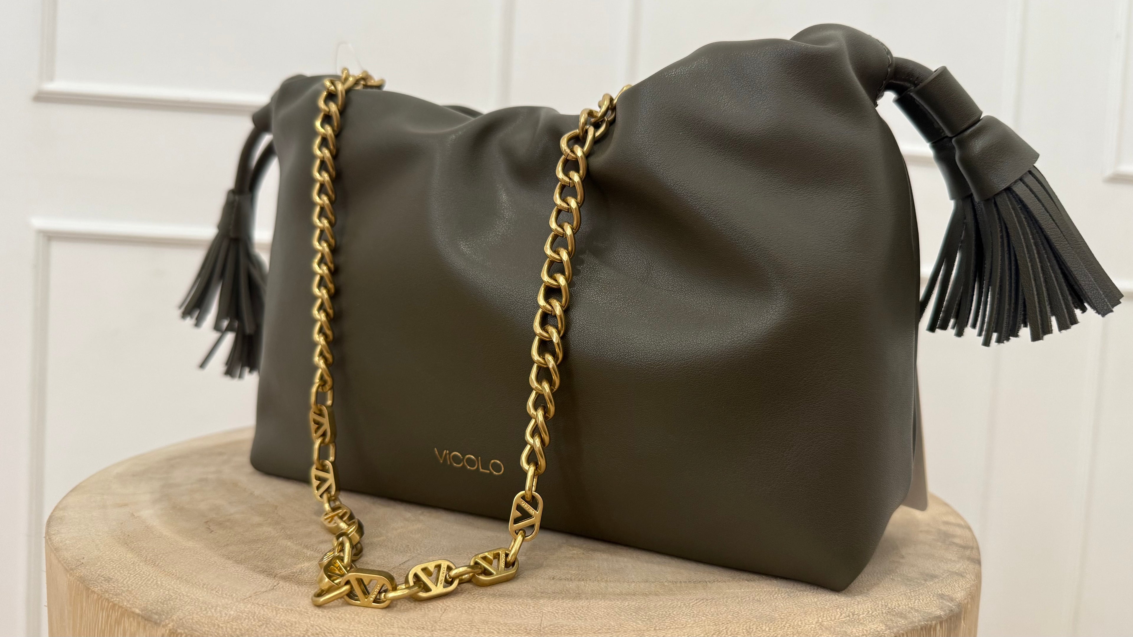 Borsa tassel smal verde militare vicolo