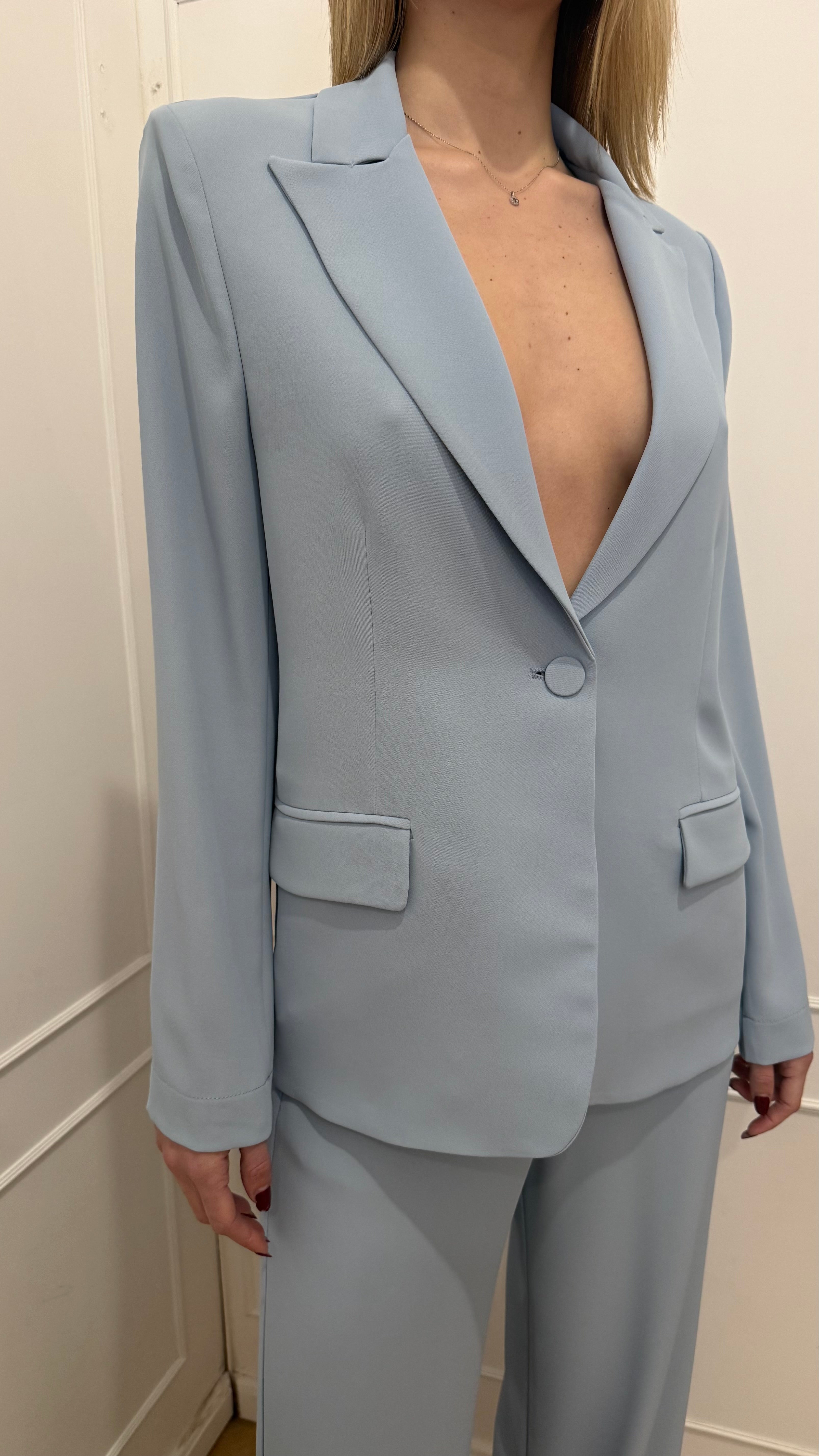 Tailleur giacca monopetto celeste kontatto